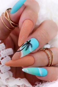 Tropical Paradise French Tip Nails Coffin